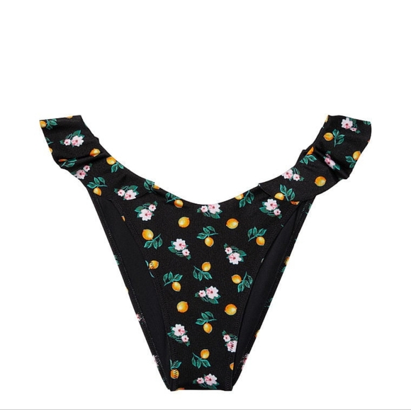 NWT! Victora's Secret Black w/ floral & Lemons Ruffle Brazilian Bikin- XS - Picture 2 of 4